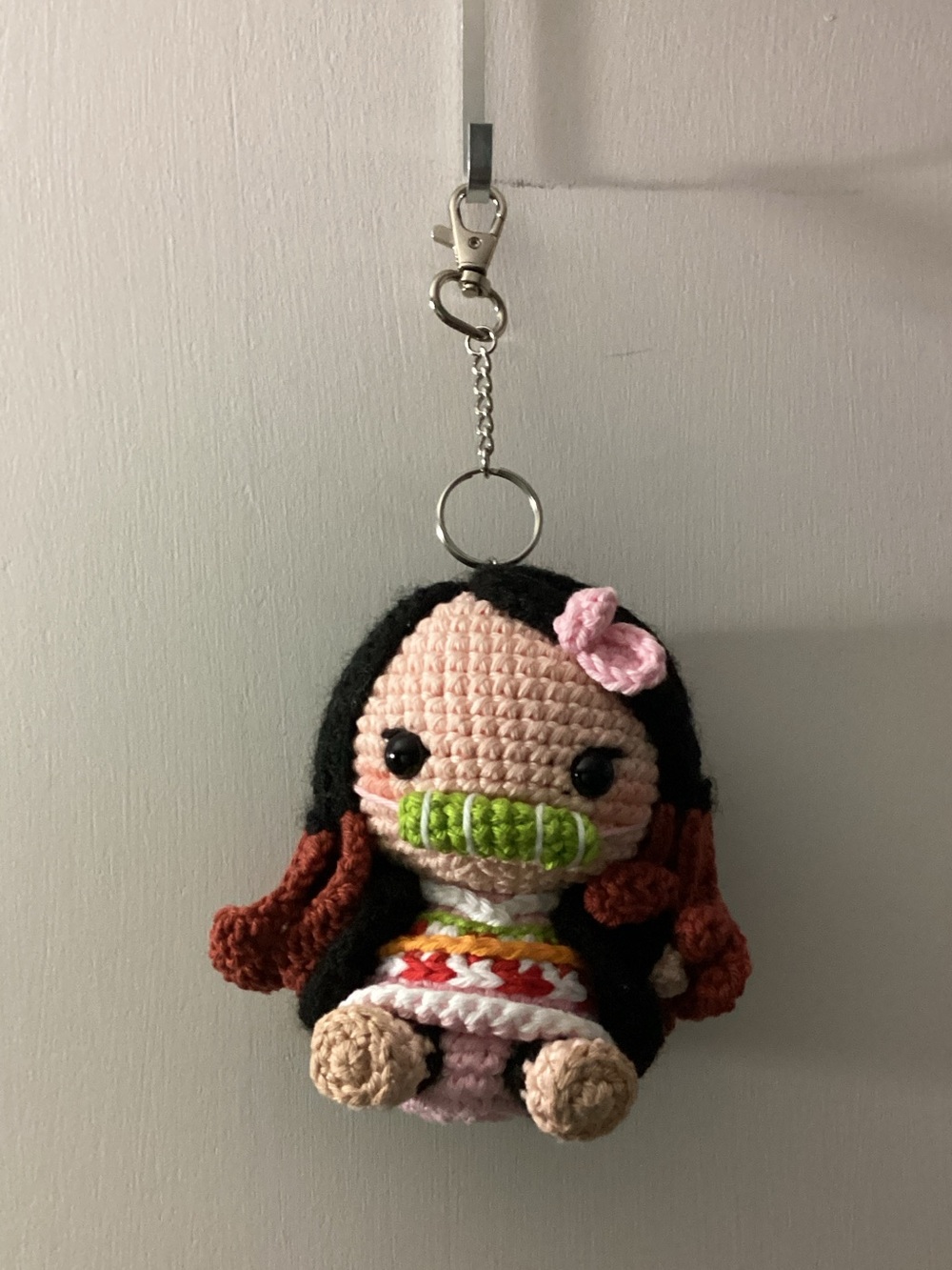 Nezuko Demon slayer Keychain with Pink Bow and Green Mouthpiece